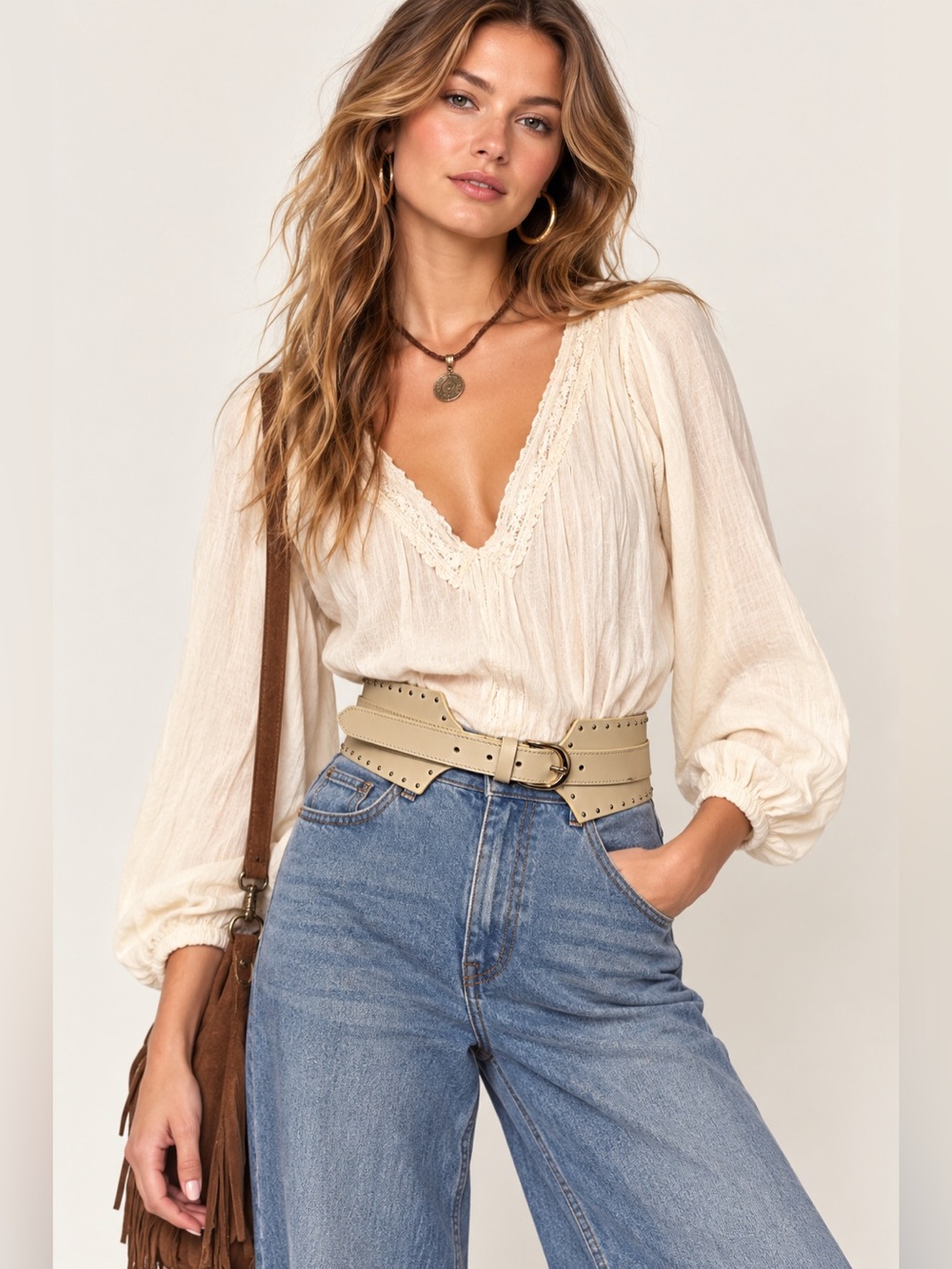 LOFT Genuine Leather Gold Studded Wide Corset Belt Boho Festival  Cottagecore